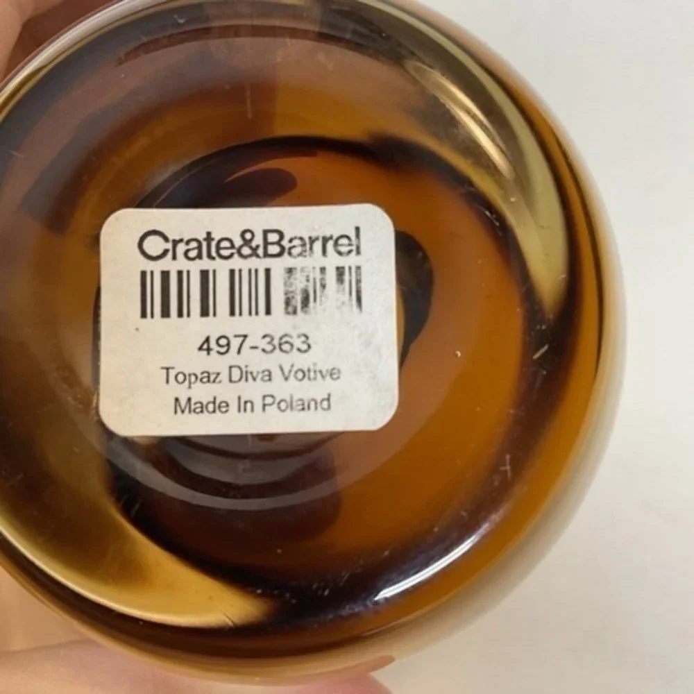 Crate & Barrel Diva Topaz Amber Votive‎ Candle Holder w Heavy Bottom 3